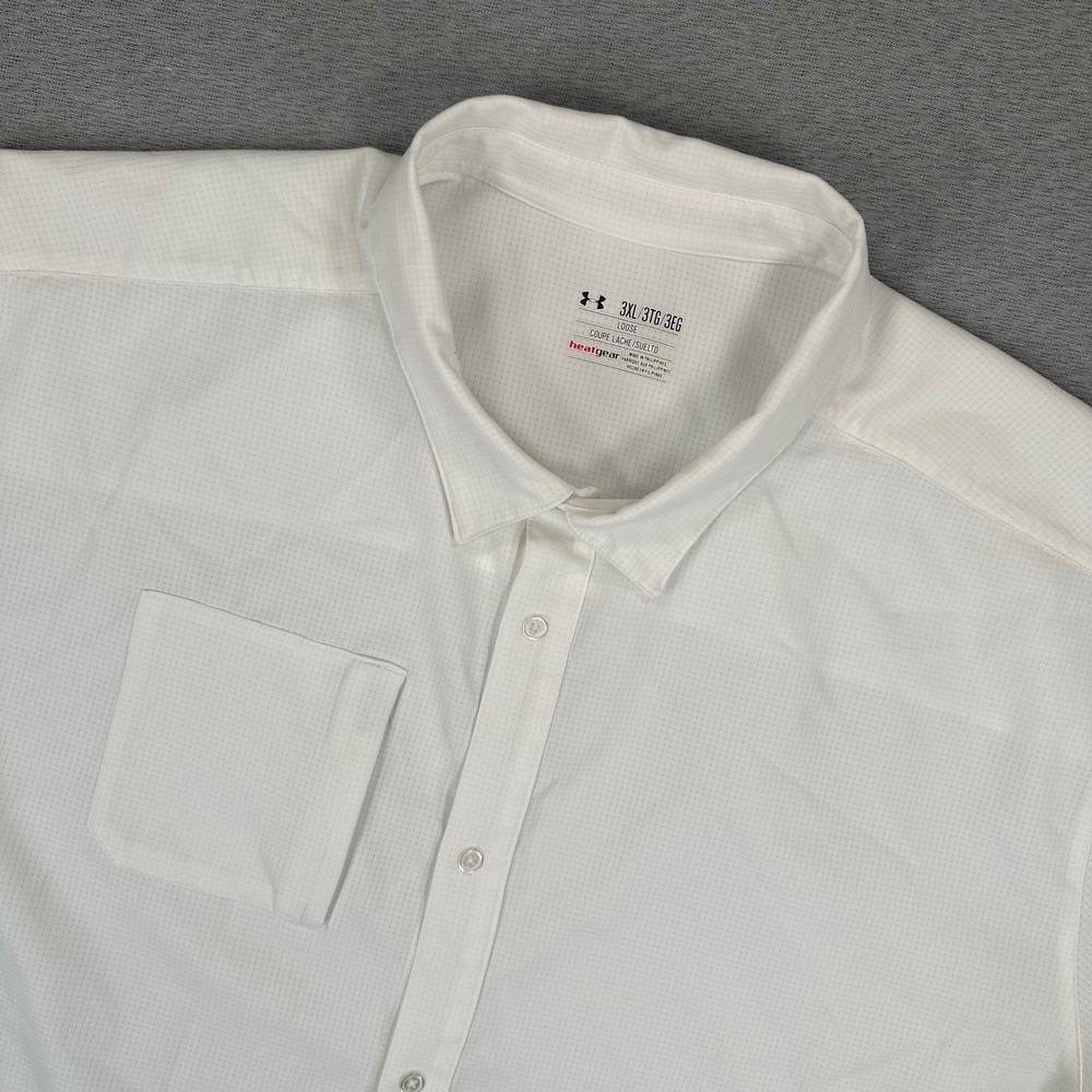 Under Armour Shirt Mens 3XL White Micro Grid HeatGear Perfurated Button Down EUC